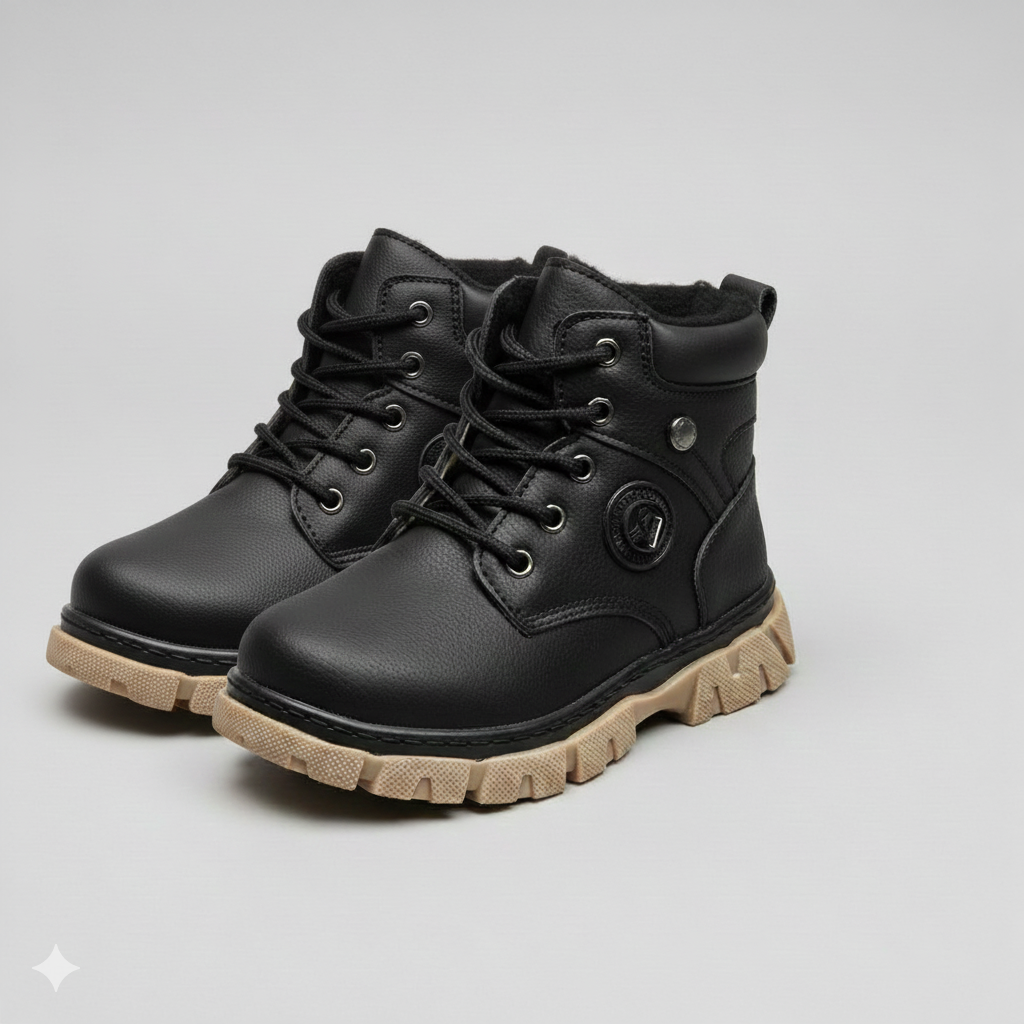 boys Plush-Lined Ankle Boots—Warm Toes, Chunky Lug Grip