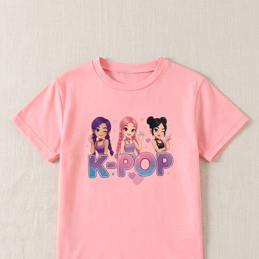 Ensemble d'été K-Pop pour filles – T-shirt rose et jupe en jean