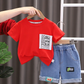 Trendy Kids Summer Set – Letter T-Shirt & Denim Shorts, Boys/Girls