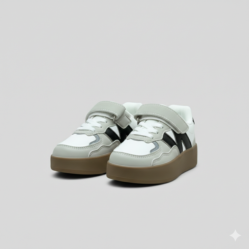 Kids Classic Low-Top Sneakers – Lace-Up & Velcro Strap | Durable Everyday Shoes
