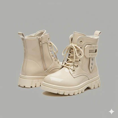 "Girls Stylish Shiny Patent Boots, Comfortable Warm Winter Boots for Kids"