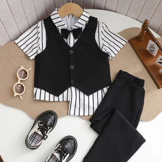Elegant Kids Formal Outfit Set – Shirt, Vest, Bow Tie & Pants