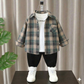 Boys' 3-Piece Modern Plaid Flannel Shirt, SURFLO Graphic T-shirt, and Jogger Pants Outfit Set