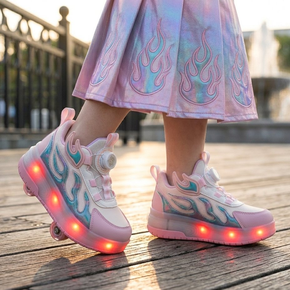 Baskets à roulettes unisexe à LED – Chaussures lumineuses avec système d'ajustement rapide