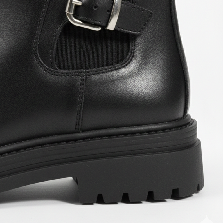 Bottines noires à boucle pour filles avec semelle épaisse