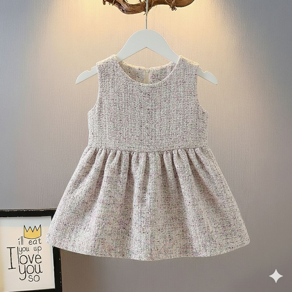 🌸 Elegant Winter Girl Set – Soft Coat, Plaid Dress & Mini Bag 🌸