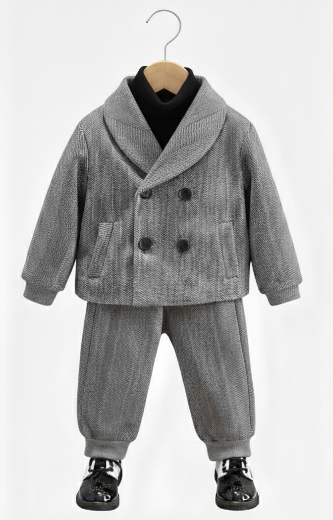 Ensemble trois pièces confortable en laine pour tout-petit, manteau, pull et pantalon