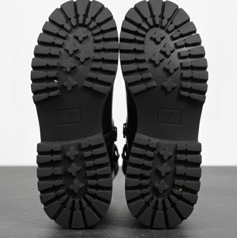 Bottines noires à boucle pour filles avec semelle épaisse