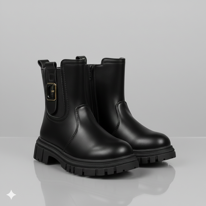 « Bottes d'hiver tendance pour enfants – Bottes chaudes en cuir antidérapantes avec semelle épaisse pour filles »