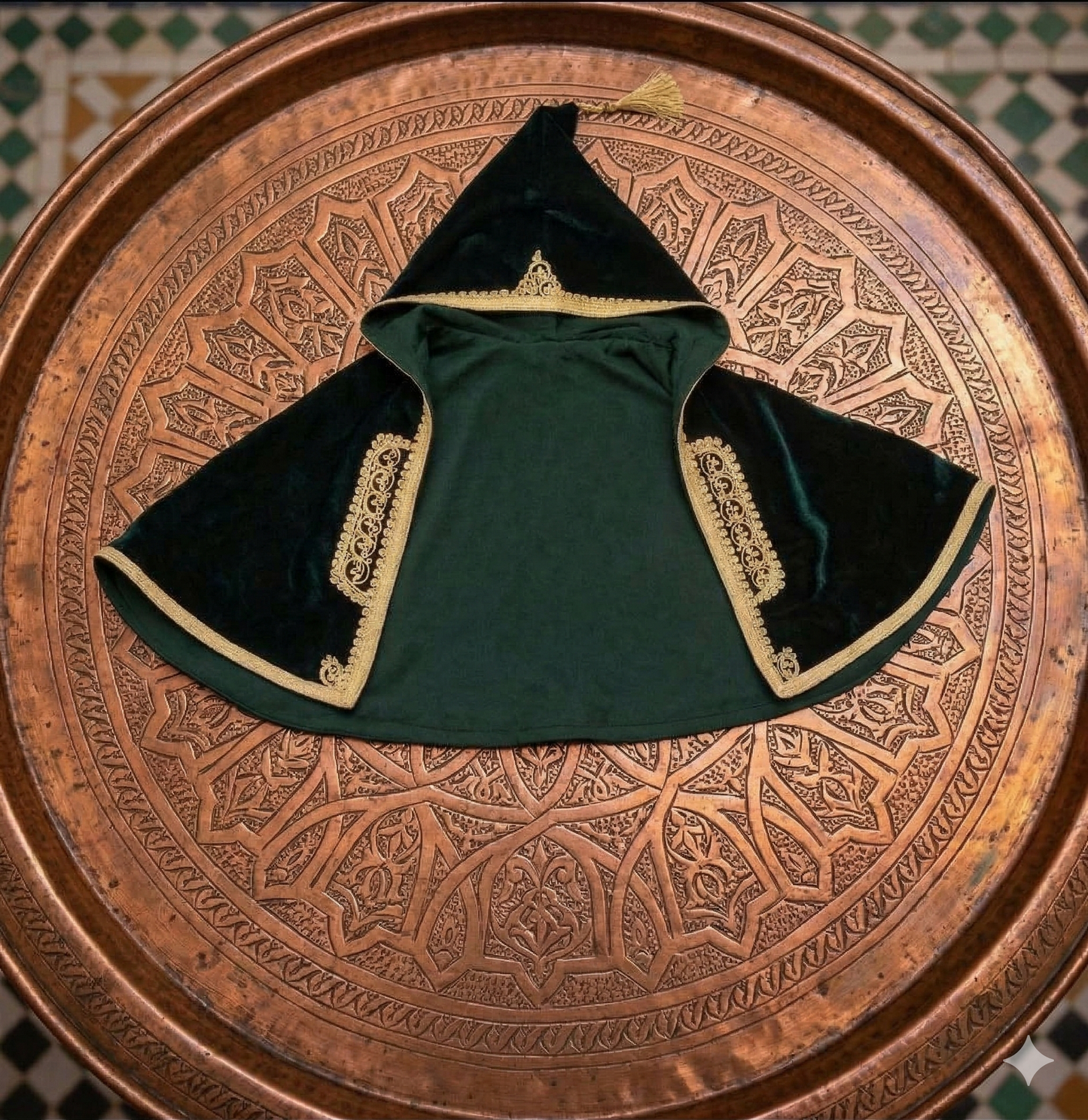 Tenue traditionnelle élégante pour bébé garçon avec cape en velours – Blanc et vert émeraude