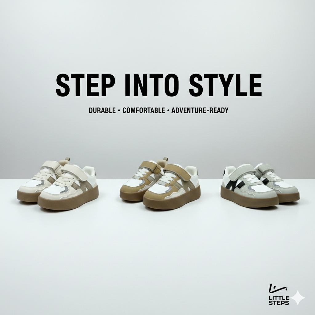 Kids Classic Low-Top Sneakers – Lace-Up & Velcro Strap | Durable Everyday Shoes