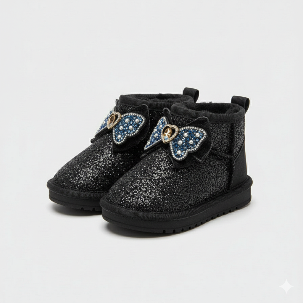 Girls' Glitter Bow Boots, Plush-Lined Warmth + Traction