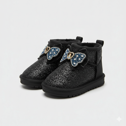 Girls' Glitter Bow Boots, Plush-Lined Warmth + Traction