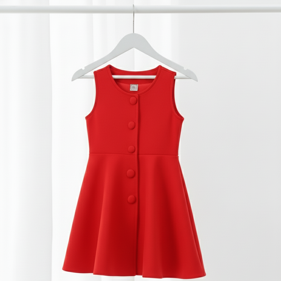 Girls Red Dress Set—Warm Bolero, Easy Front Buttons