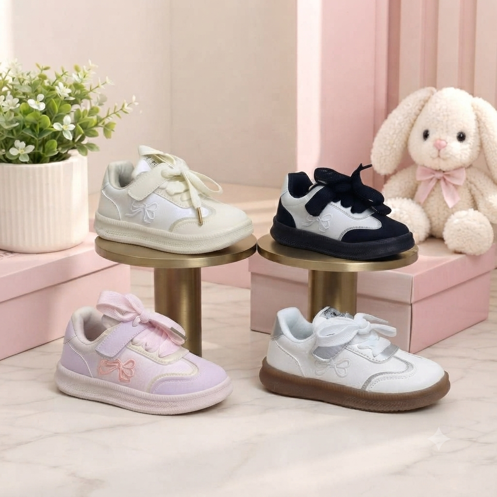 Girls Casual Sneakers – Stylish Bow Detail & Comfortable Everyday Shoes