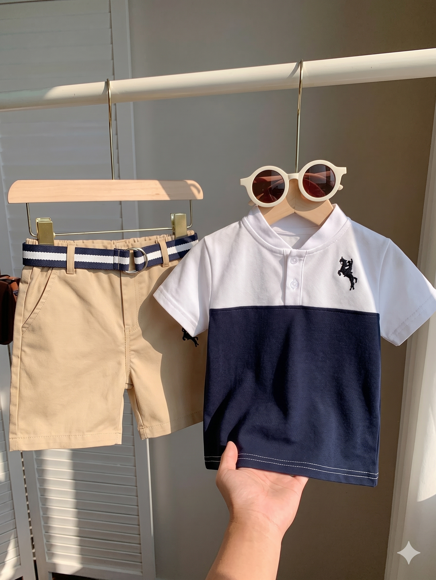 Boy's Stylish Two-Piece Horse Riding Embroidered Set for Spring & Summer "no belt"