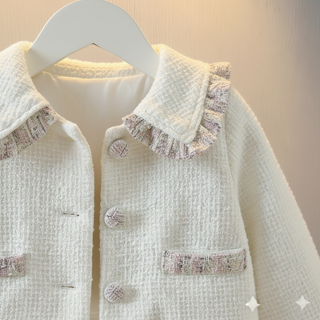 🌸 Elegant Winter Girl Set – Soft Coat, Plaid Dress & Mini Bag 🌸