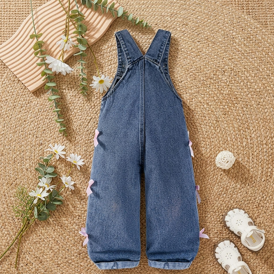 Ensemble 2 pièces salopette en jean avec t-shirt blanc et nœud pour fille