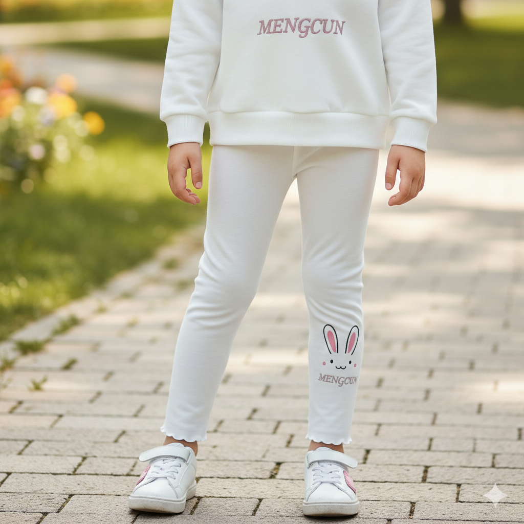 Leggings pour filles à imprimé lapin mignon – Pantalon en coton doux et extensible