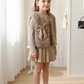 3pcs ' Elegant Winter Fur-like Coat & Skirt Set with Bow Detailing