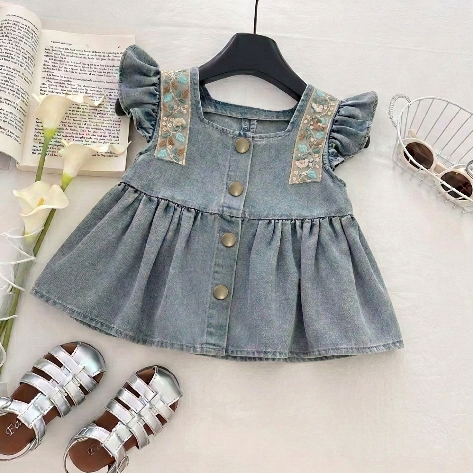 🌸 Ensemble floral en jean élégant pour filles – Style estival doux