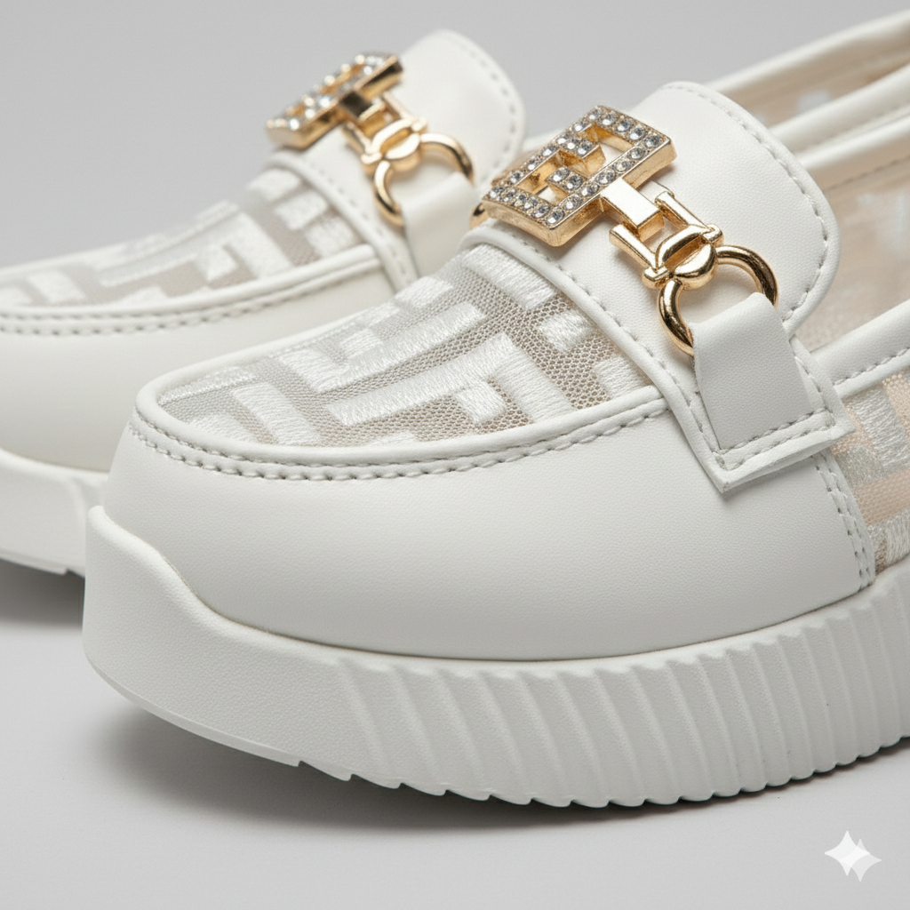 Mocassins tendance pour filles avec semelle épaisse et détails dorés