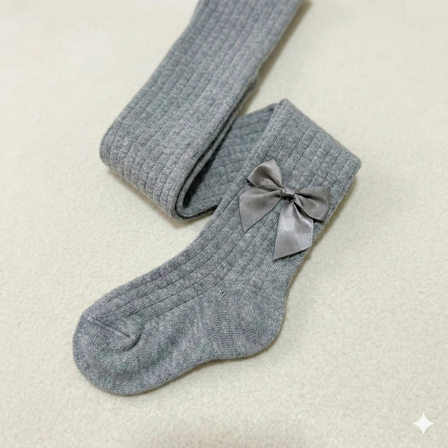 Collants côtelés à nœud pour filles – Bas en mélange de coton doux, longueur genou