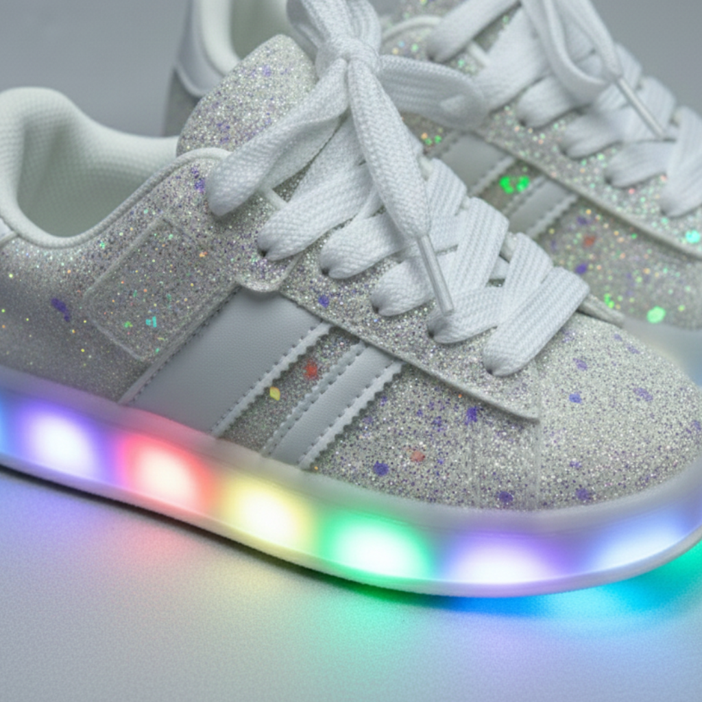 Girls Light-Up Glitter Sneakers – Cute Bow Design, Comfortable & Stylish ✨