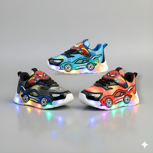 Baskets lumineuses pour enfants avec imprimé héros, chaussures de course LED confortables pour garçons
