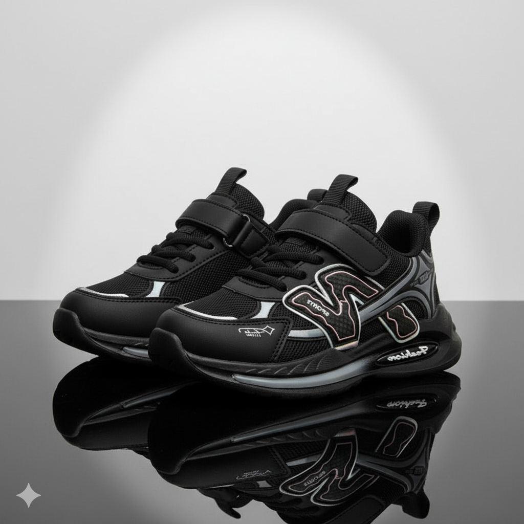 Boys Sport Sneakers: Quick On, Strap+Laces Stay Put