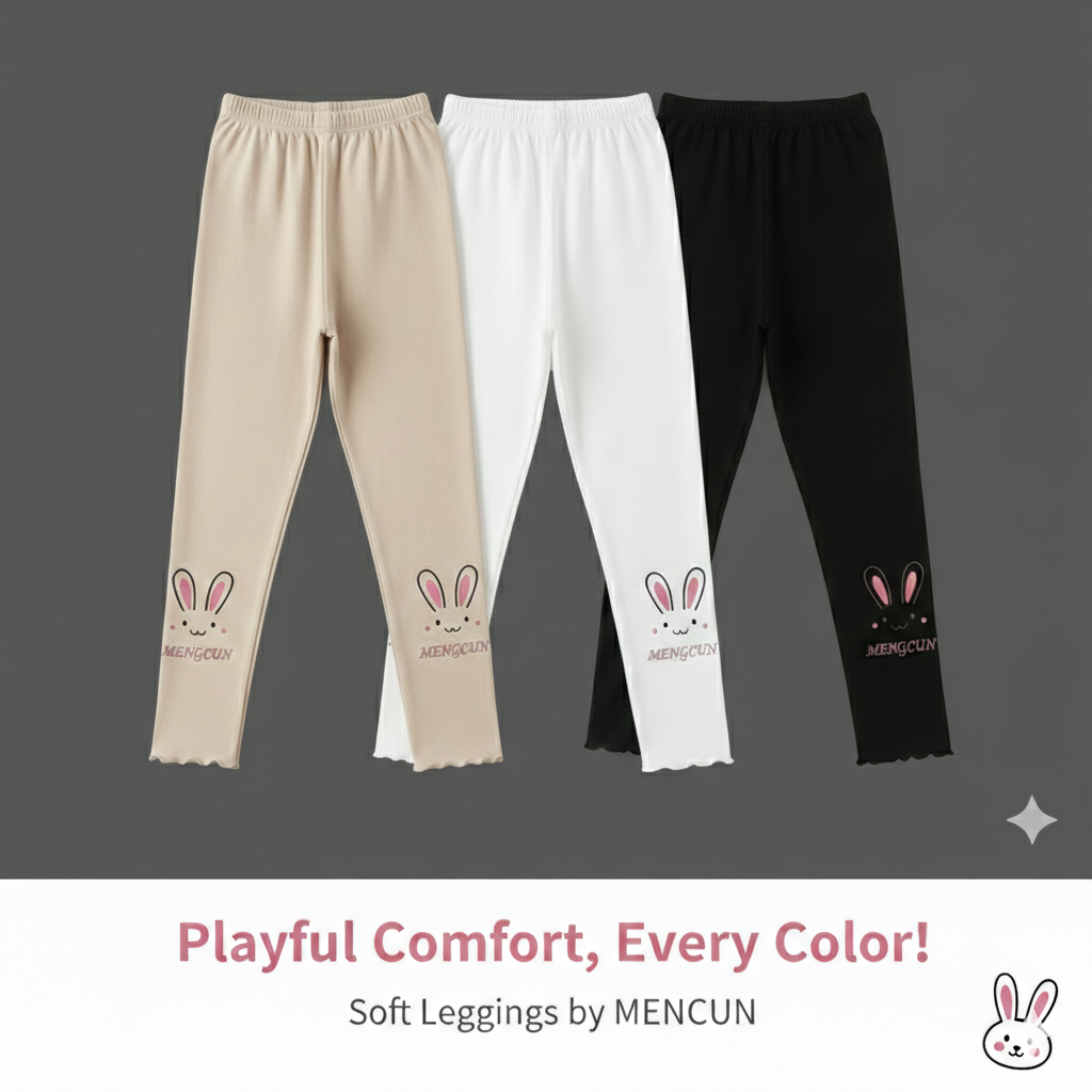 Leggings pour filles à imprimé lapin mignon – Pantalon en coton doux et extensible