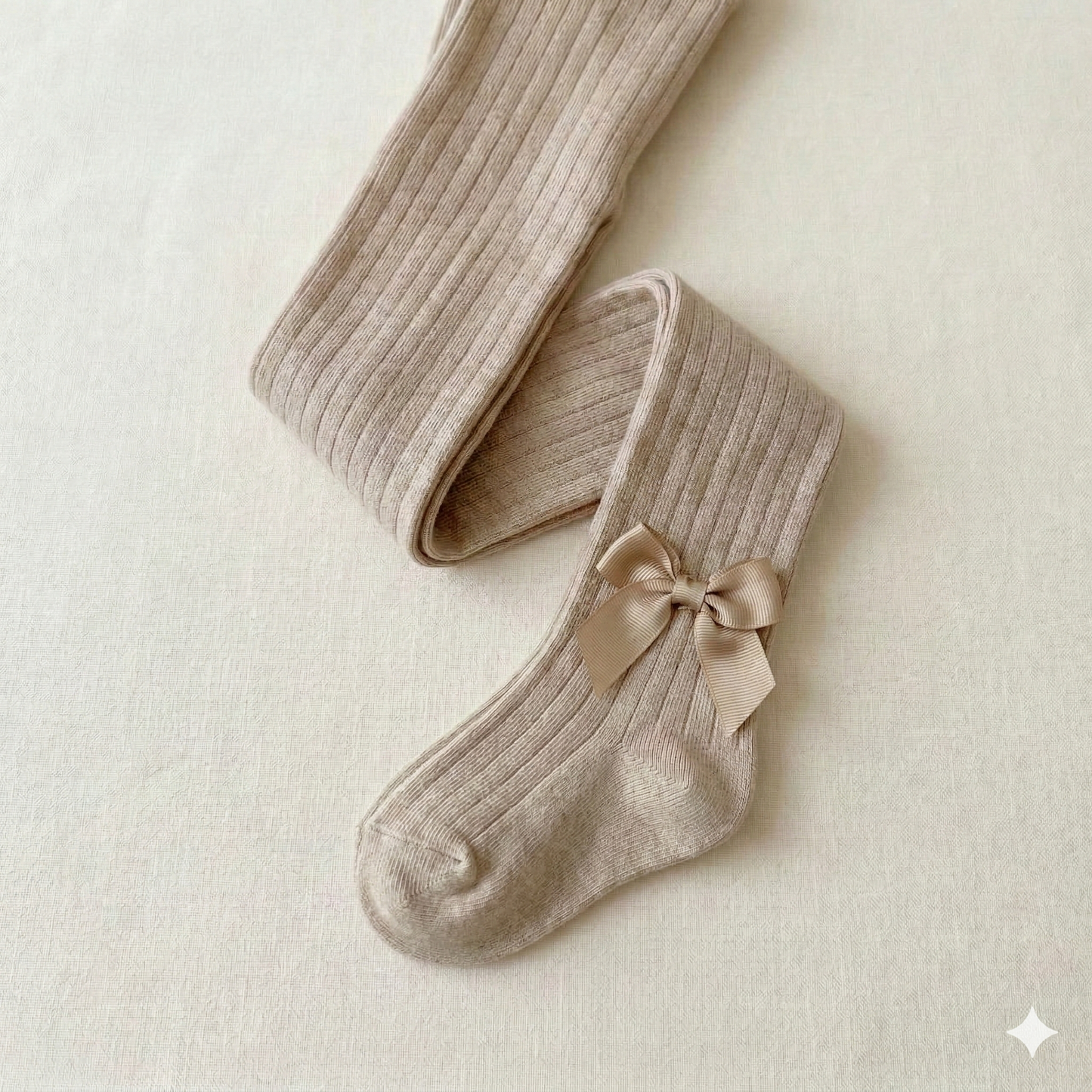 Collants côtelés à nœud pour filles – Bas en mélange de coton doux, longueur genou