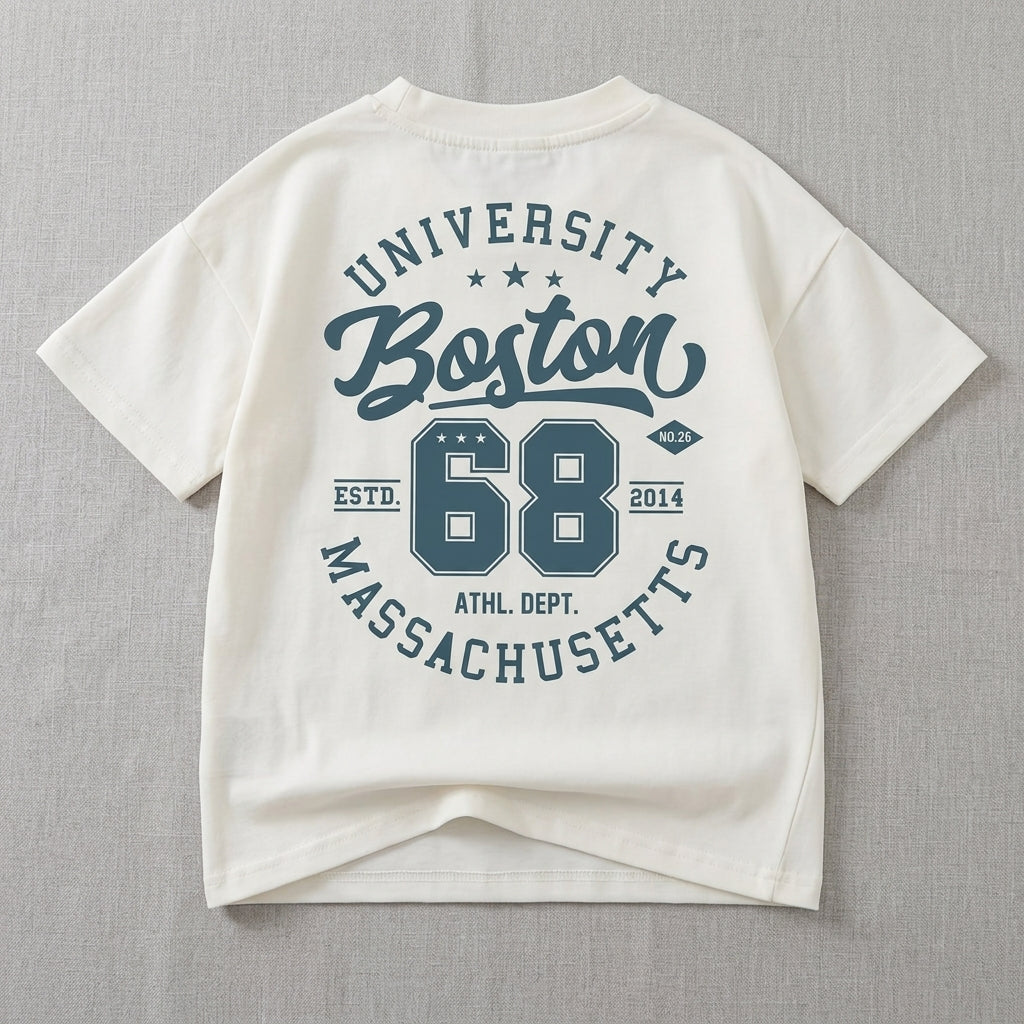 Ensemble t-shirt graphique « Boston Varsity » et short en jean pour garçons – Tenue décontractée d'été