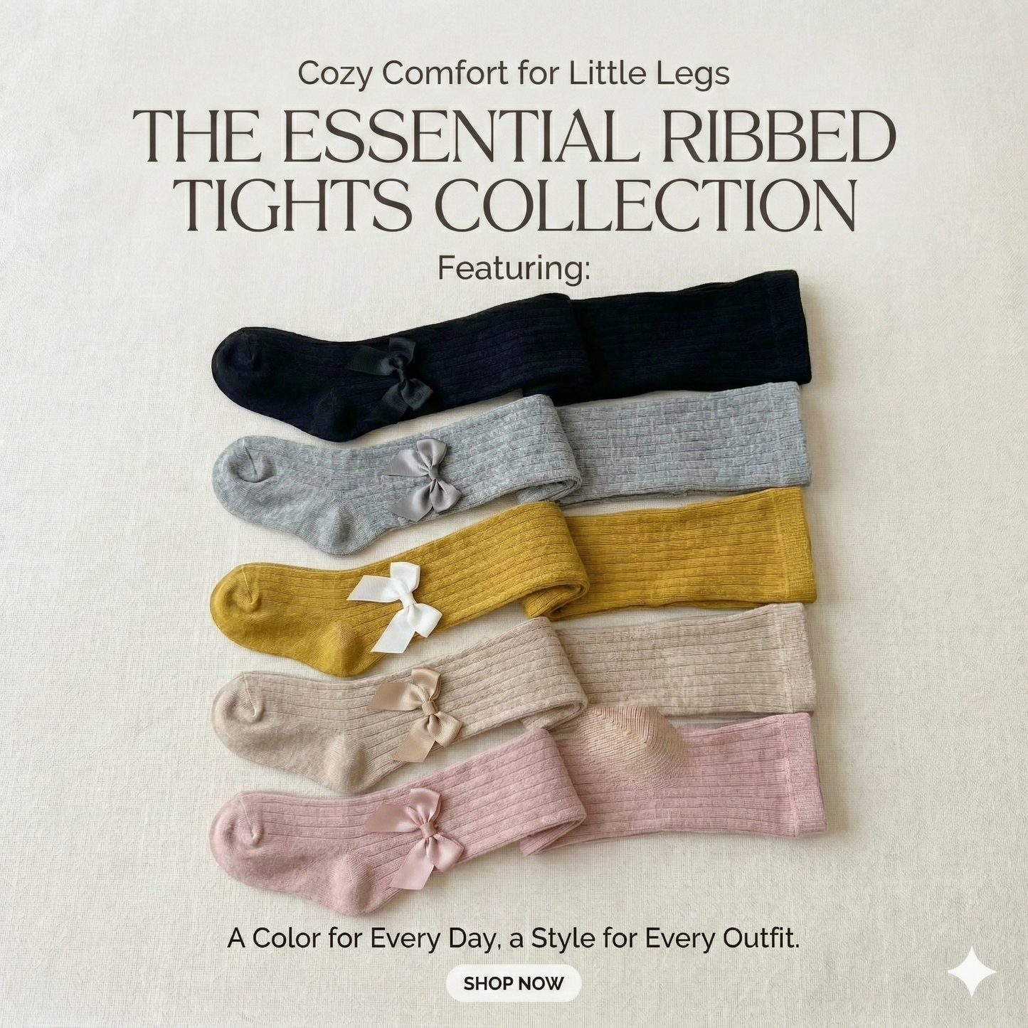 Collants côtelés à nœud pour filles – Bas en mélange de coton doux, longueur genou