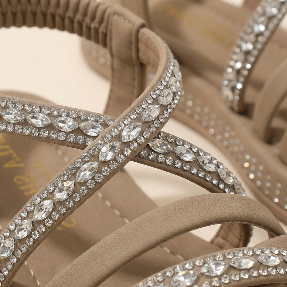 Sandales plates à brides croisées en cristal pour fille – Été élégant avec dos élastique