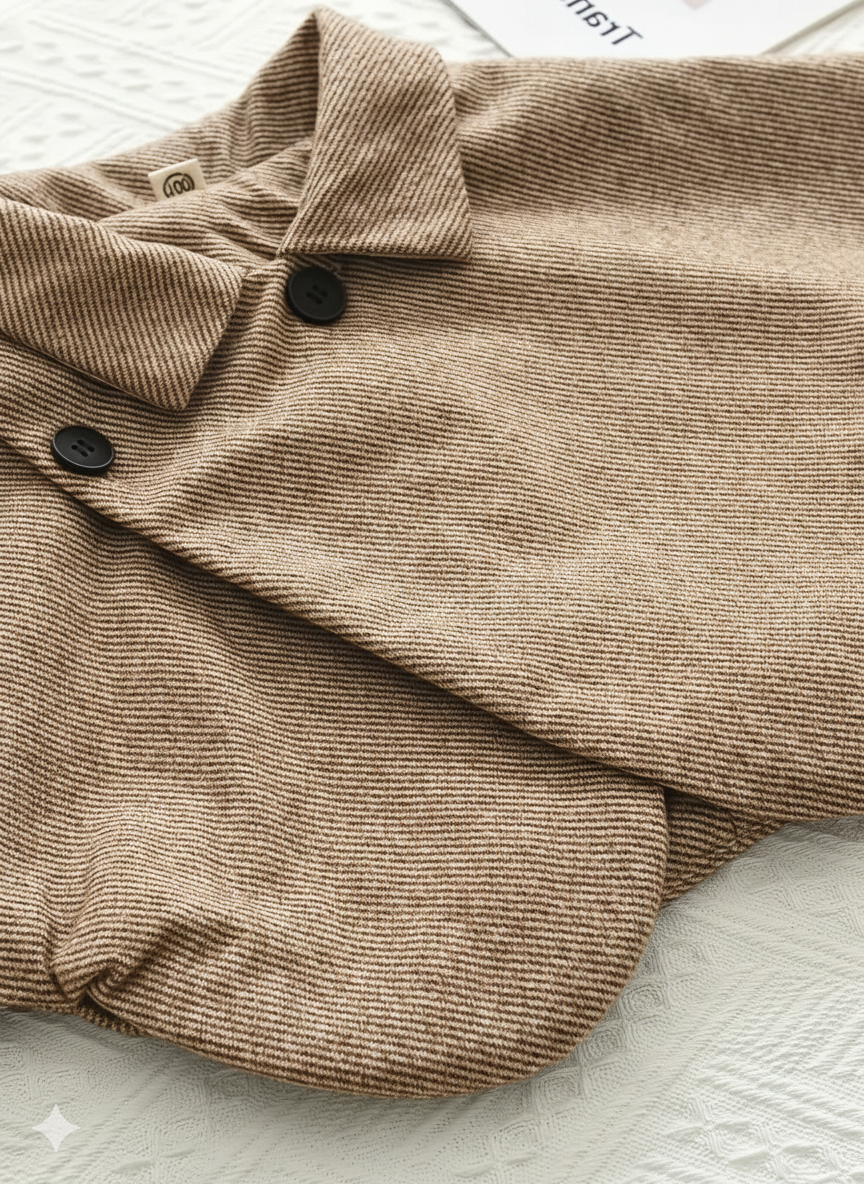 Girls' Autumn/Winter Casual Tweed Lapel Coat and Retro Pleated Skirt Two-Piece Set