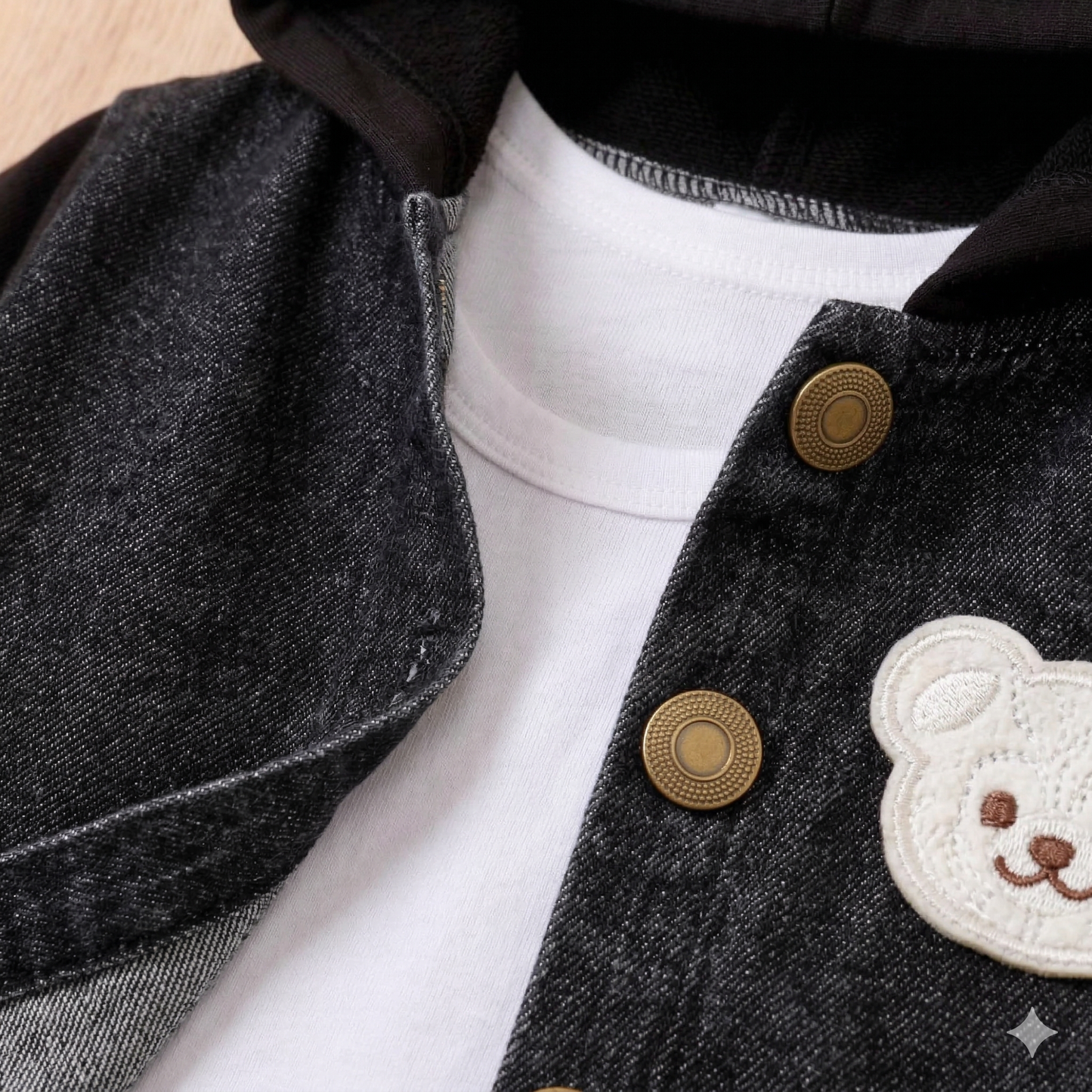 Ensemble sweat à capuche en jean ours mignon pour garçons – Tenue 3 pièces décontractée et confortable