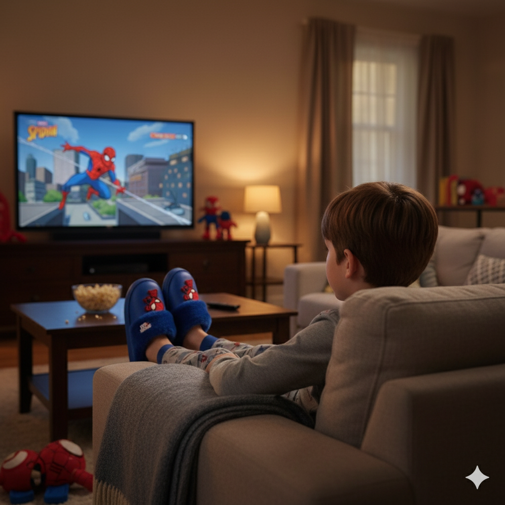 Boys' Spider-Man slippers: plush-lined warmth, closed-toe
