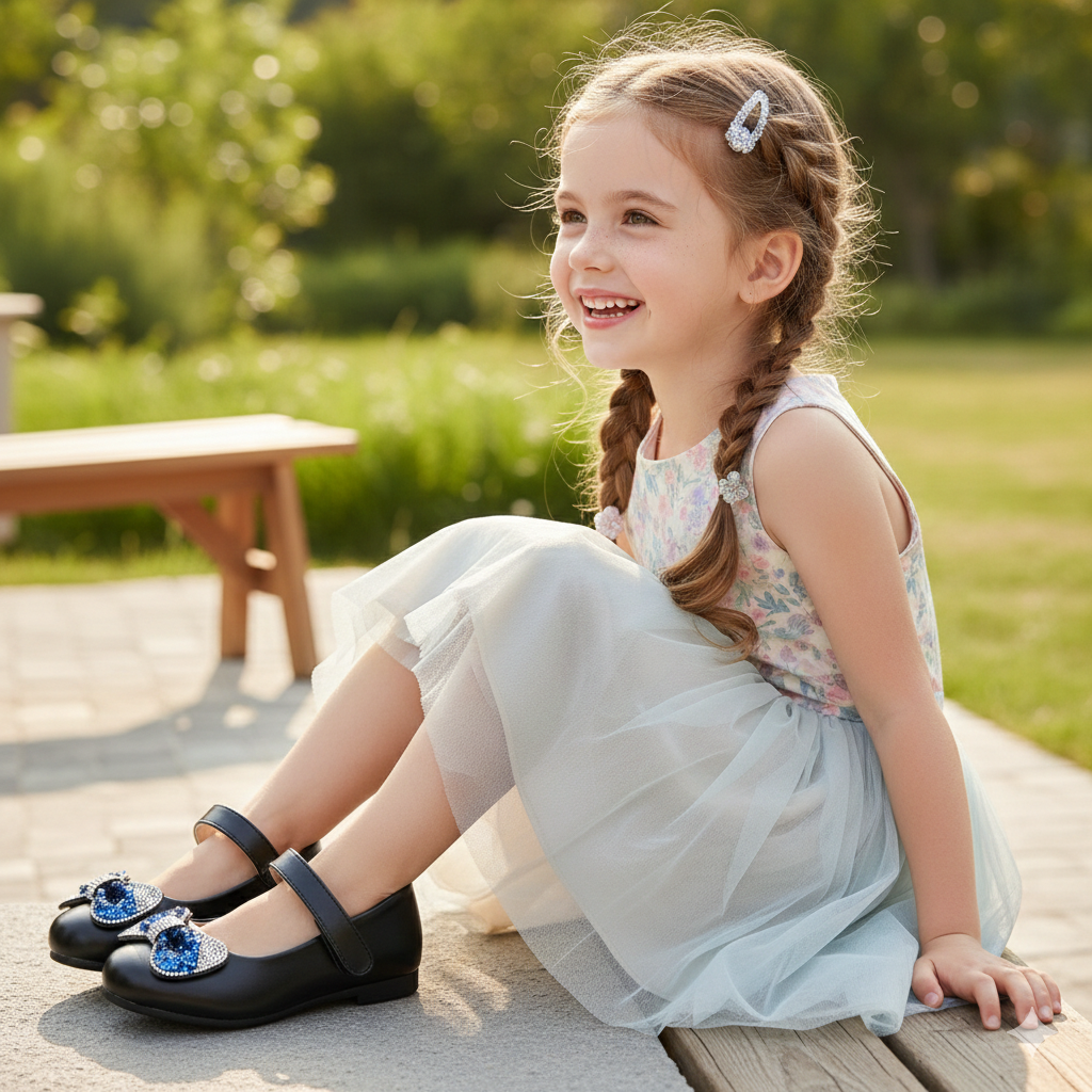 Chaussures Mary Jane à nœud de princesse – Élégance et brillance pour petites filles ✨