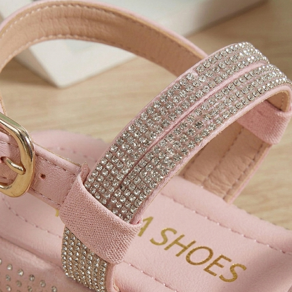 Sandales à brides pailletées pour filles – Chaussures plates décontractées et confortables pour l'été