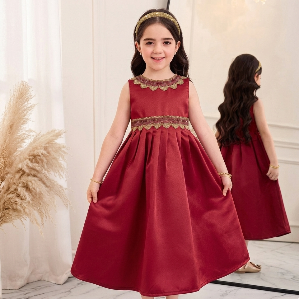 Robe élégante en satin et tulle pour fille avec cape en dentelle brodée