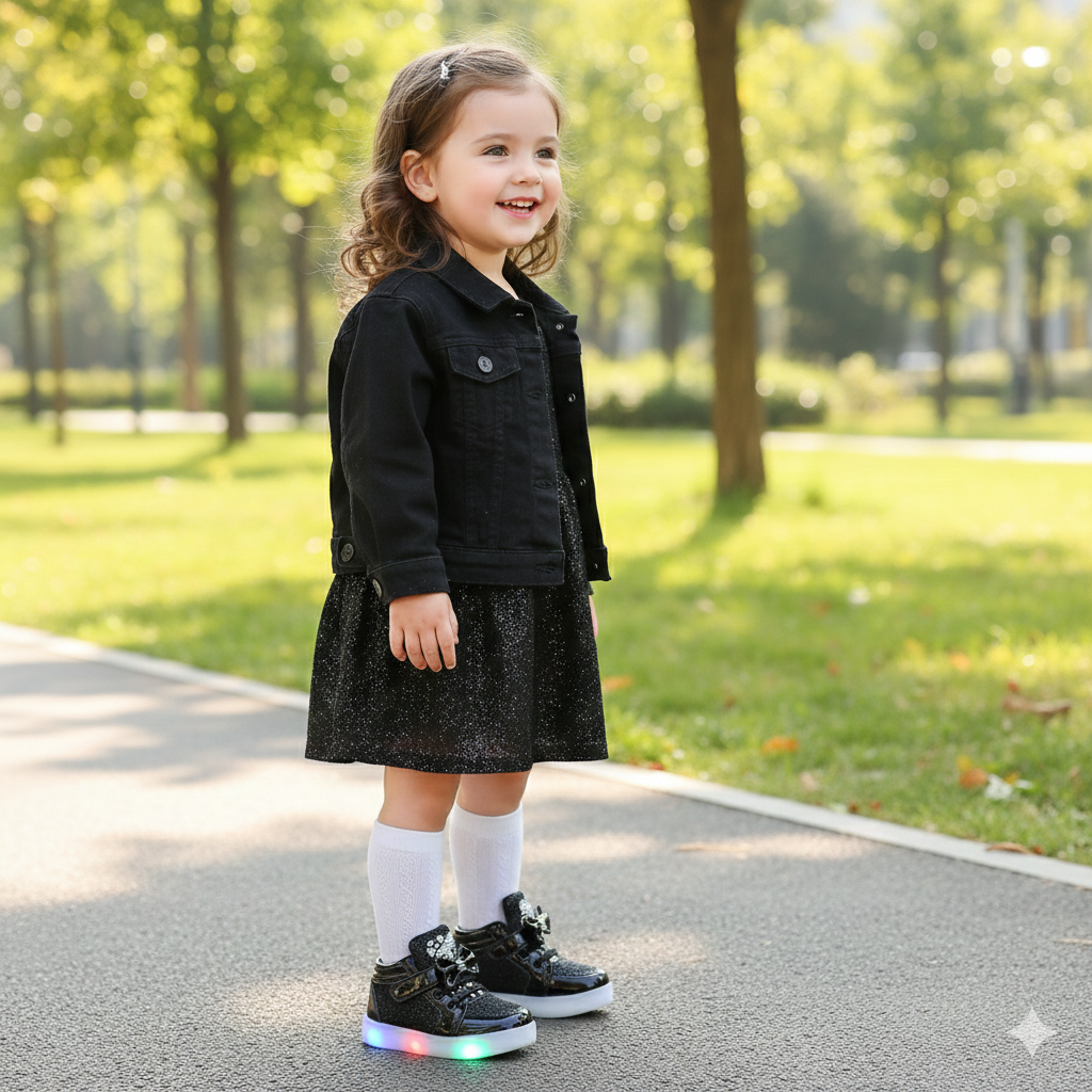Girls LED Light-Up Glitter Sneakers | Fashion High-Top Shoes for Kids