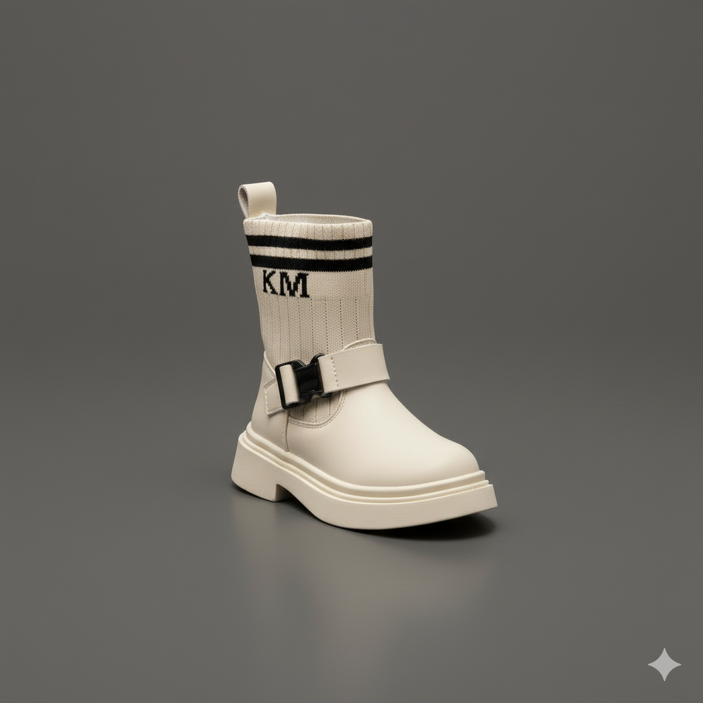 Bottes à boucle et revers en maille pour filles | Chevilles chaudes, languette facile à enfiler 