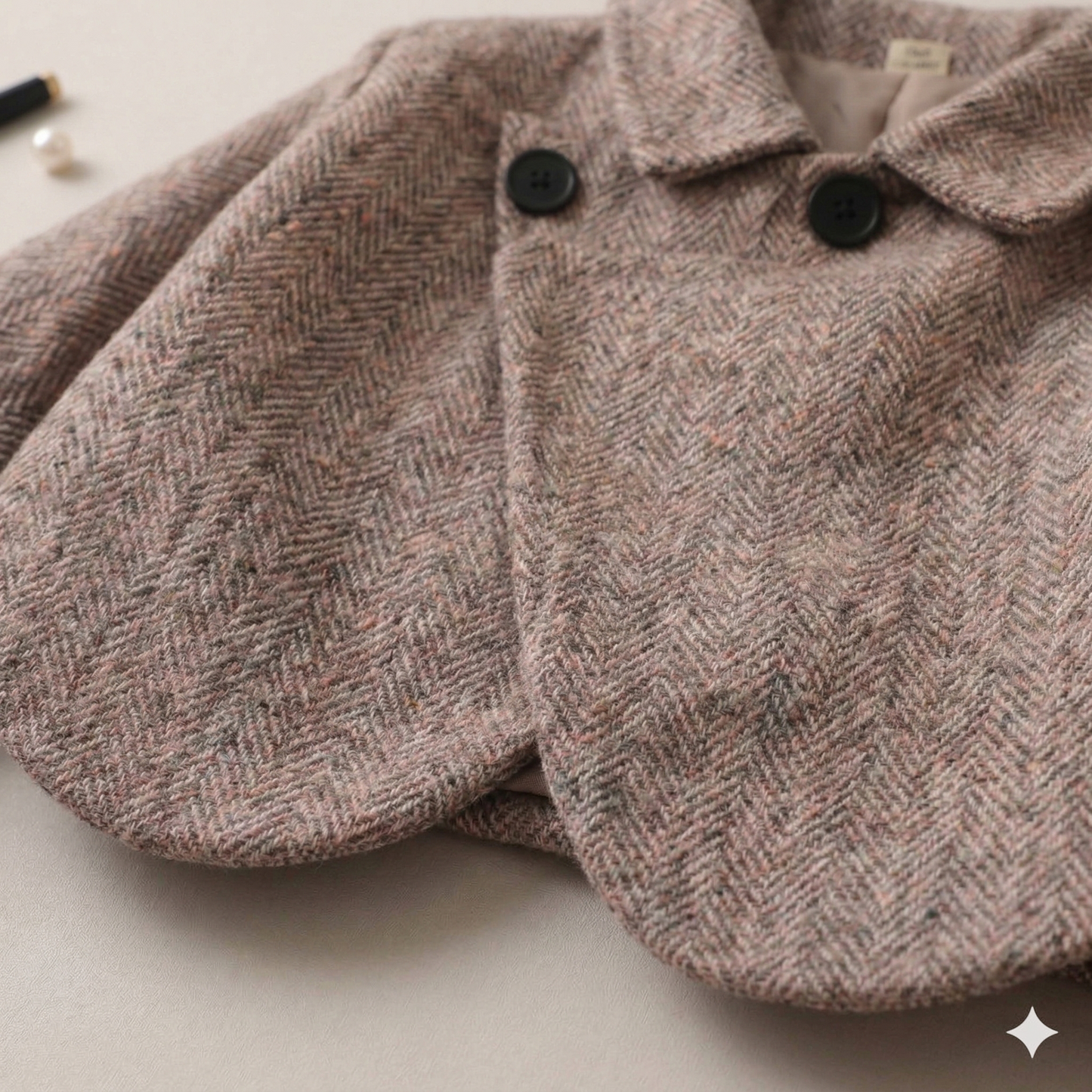 Ensemble deux pièces automne/hiver pour fille : manteau à revers en tweed décontracté et jupe plissée rétro