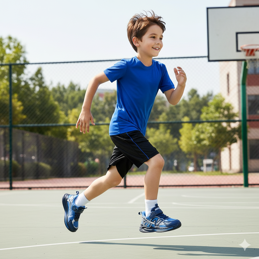 Boys Sport Sneakers: Quick On, Strap+Laces Stay Put