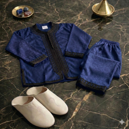 The Royal Jabador 3-Piece Set by irrakids | Premium  Moroccan Outfit & Leather Babouches