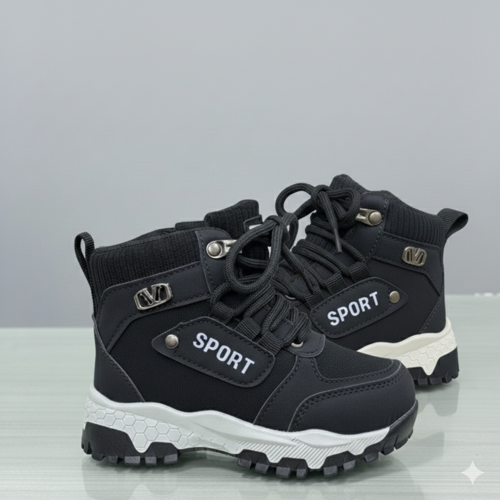 Kids Sport Ankle Boots Winter Outdoor Shoes for Boys & Girls, Non-Slip High-Top Sneakers, Warm Comfortable Lace-Up