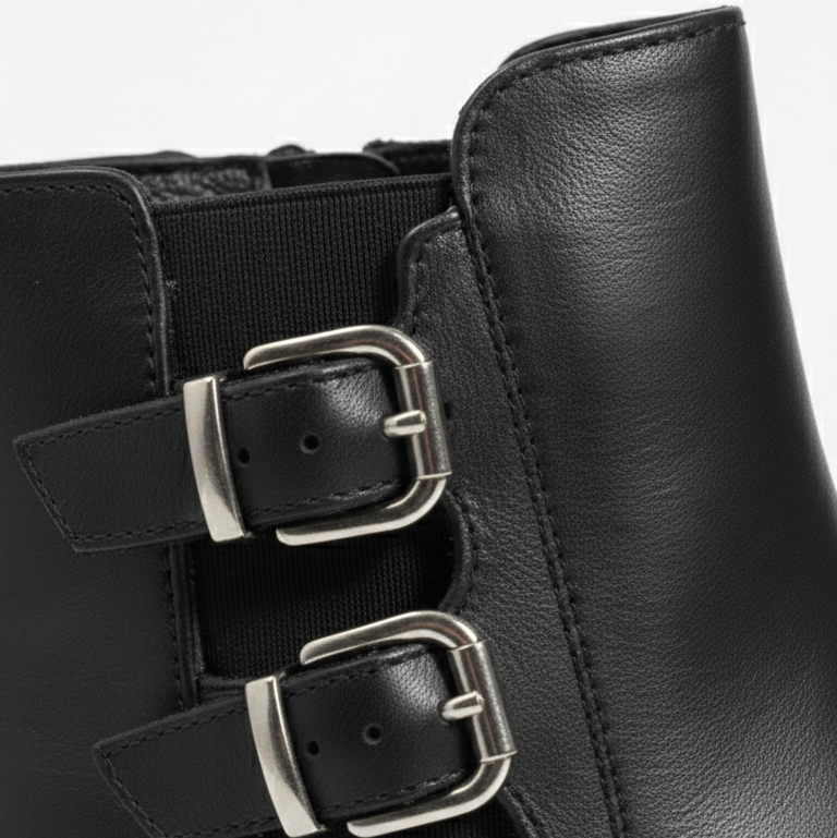 Bottines noires à boucle pour filles avec semelle épaisse