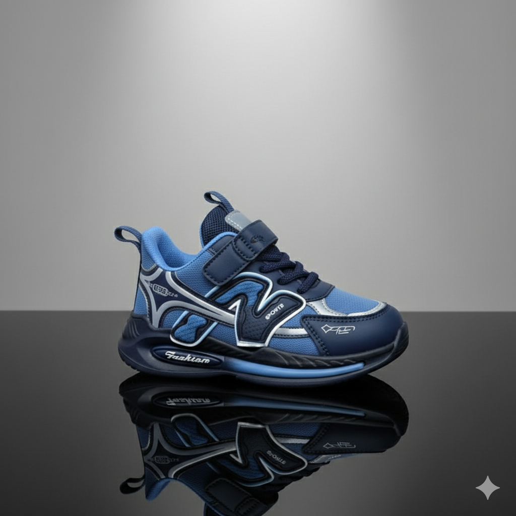 Boys Sport Sneakers: Quick On, Strap+Laces Stay Put