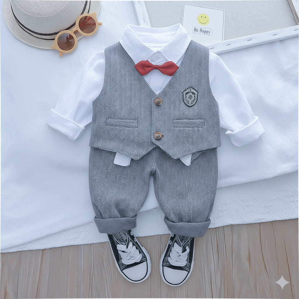 Ensemble gilet de cérémonie 3 pièces pour garçon, style gentleman classique